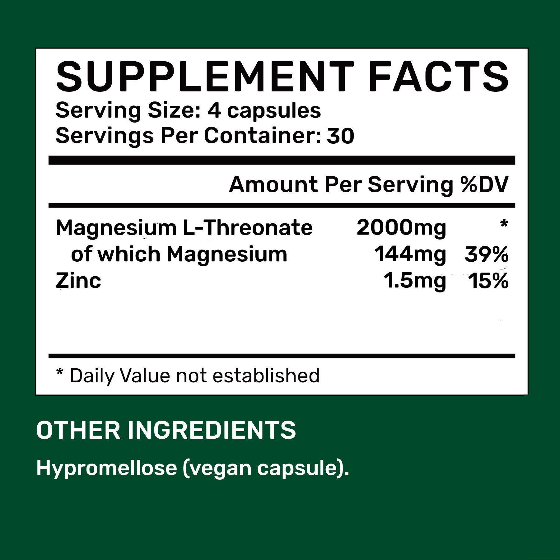 Magnesium L-Threonate Capsules 500mg (30 days, 120 pc.)