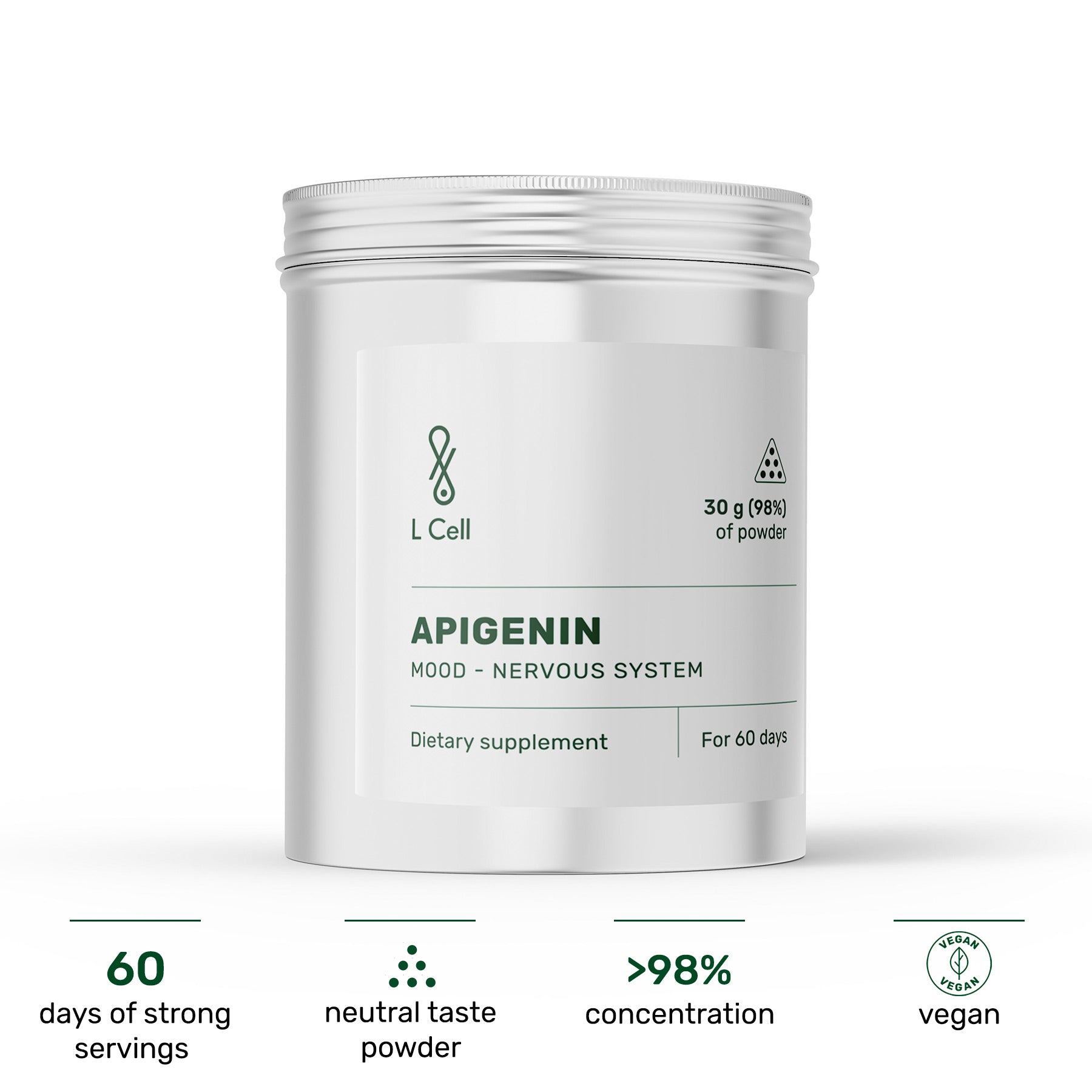 Apigenin Powder 30g (60 days, >98% purity)