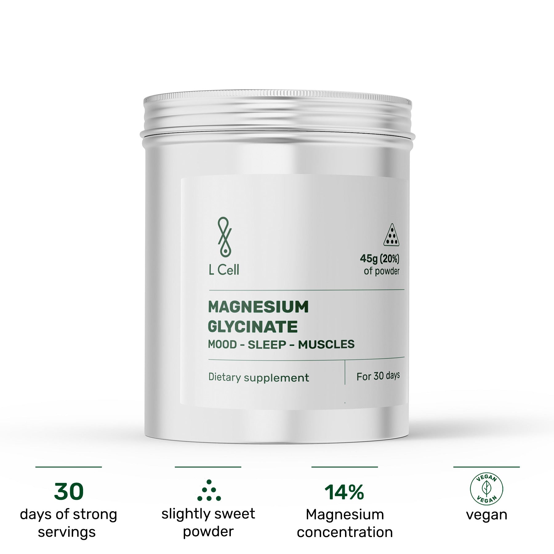 Magnesium Glycinate Powder 45g (30 servings, 14% concentration)