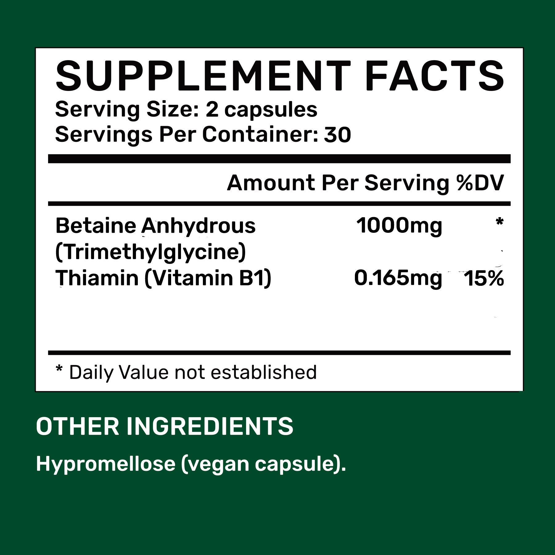 Betaine Anhydrous (TMG) Capsules 500mg (30 days, 60 pc.)